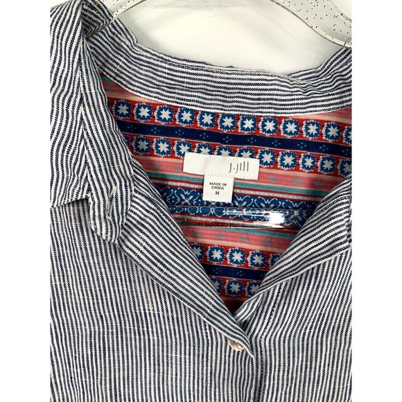 J Jill Linen Blend Mixed Print Short Sleeve Button Front Blouse M - Picture 4 of 6